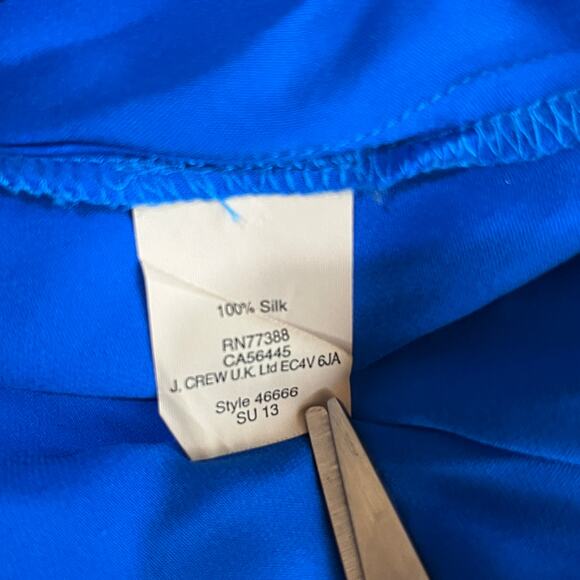 J. Crew Blouse Womens Size 4 Blue Silk Cutout Back Short Sleeves Crew Neck - Picture 7 of 10